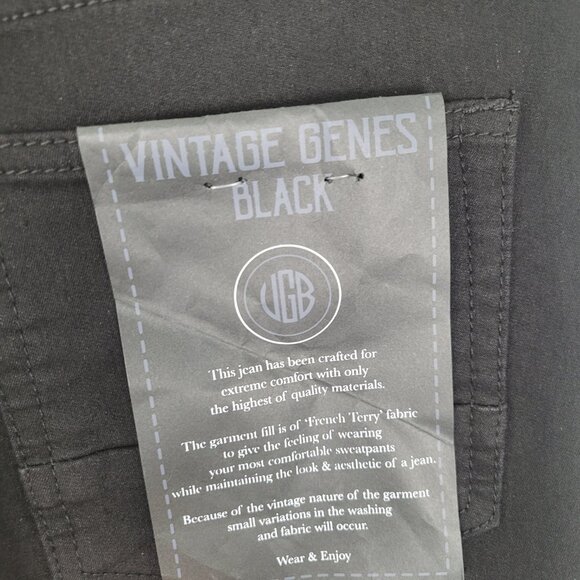 VGB Vintage Genes Black Size 34x30 Slim Fit Stretch French Terry Jeans Black NWT - Picture 12 of 13